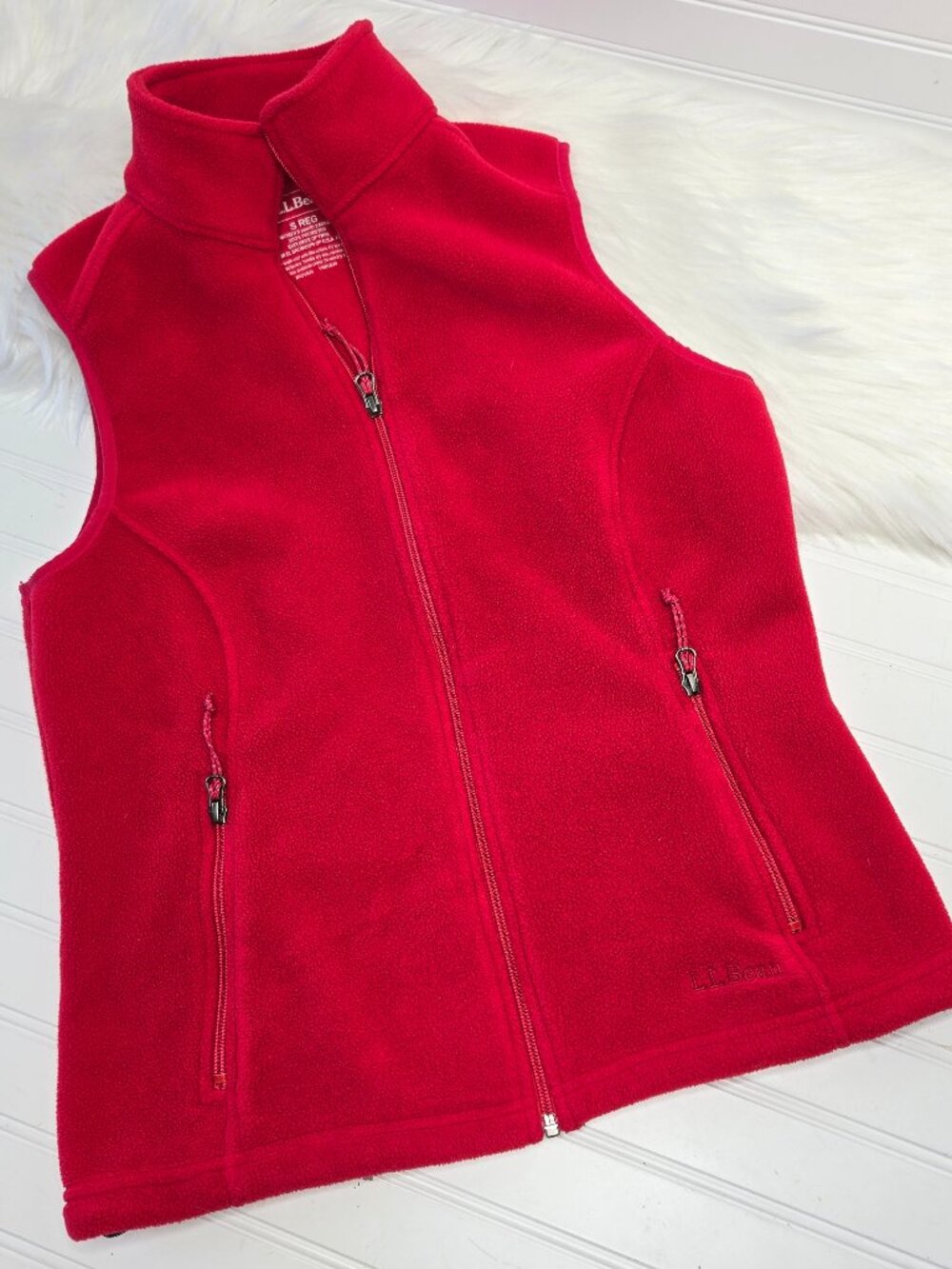 LL Bean Polartec Fleece Vest Women's Small Pink Red Full Zip Pockets Outdoor